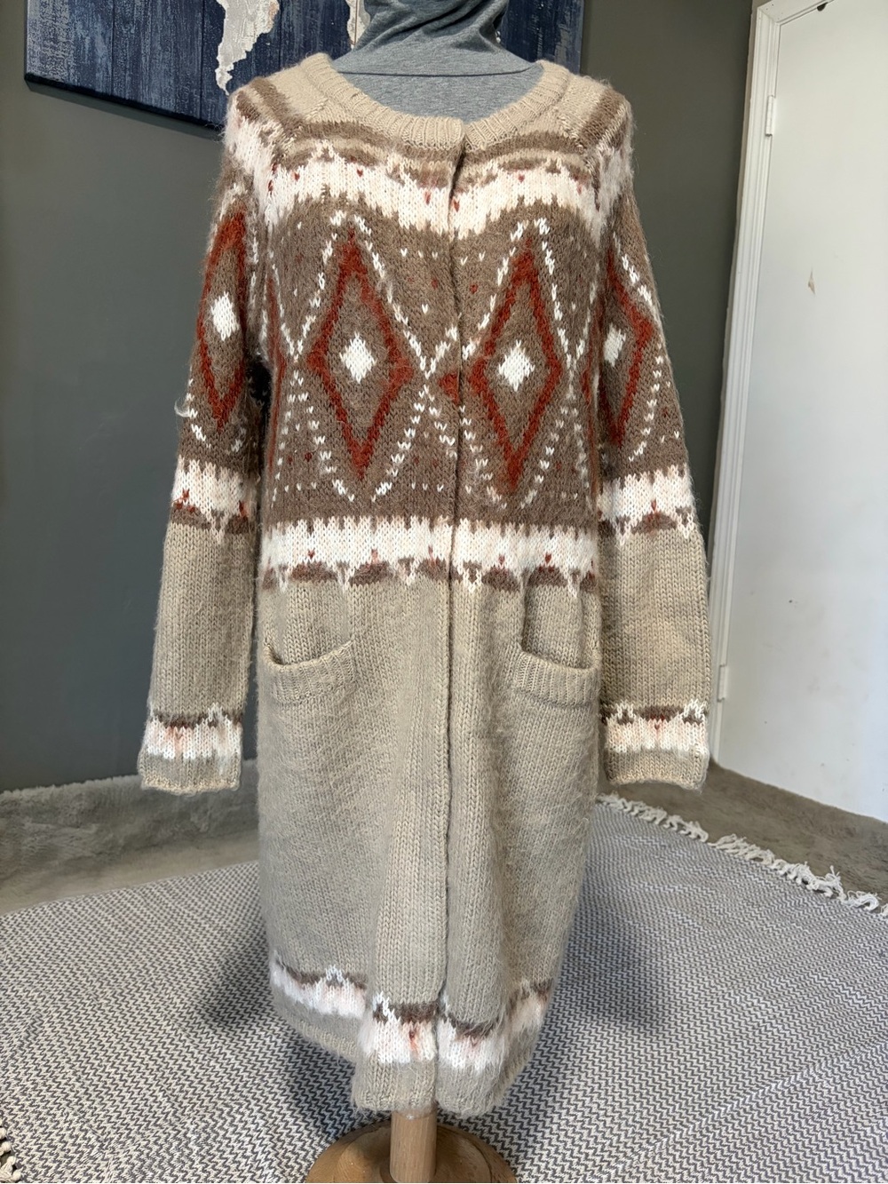 Free People Mohair Wool Fair Isle Long Cardigan Sweater M